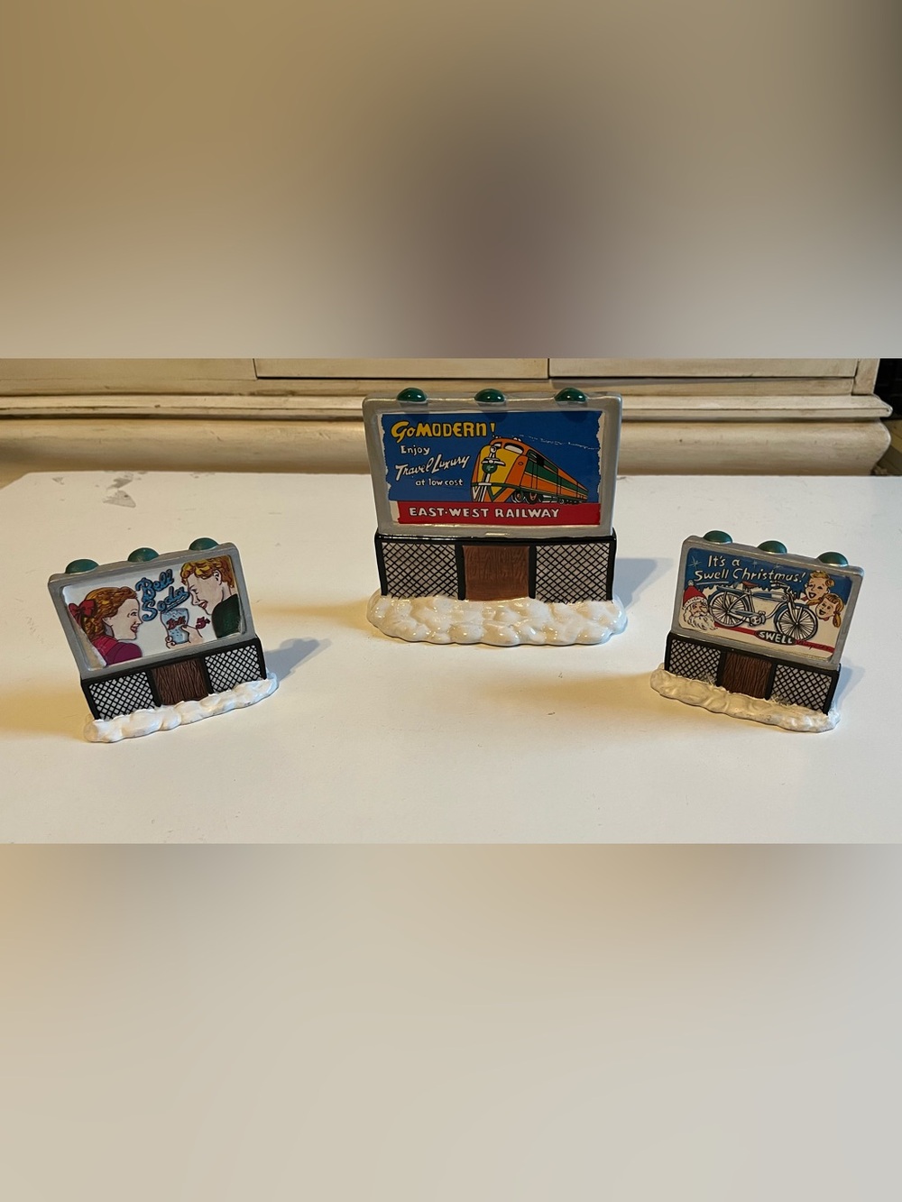 Vintage 1993 Christmas Valley Roadside Billboards Set of 3 Ceramic Village Acces